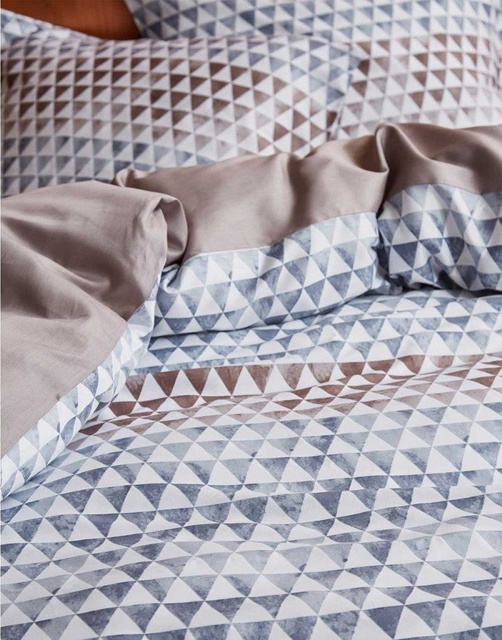 Komplet pościeli z bawełny satynowej w geometryczne wzory, szary, 140 x 220 cm, Esprit
