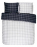 Pościel z satyny bawełnianej granatowo - biała, poszewka dekoracyjna, pościel w kratę, Essenza
