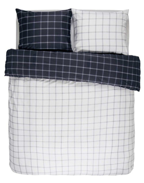 Pościel z satyny bawełnianej granatowo - biała, poszewka dekoracyjna, pościel w kratę, Essenza