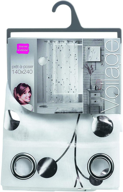 Firana biała w srebrny print CLOCHETTES, 140 x 240 cm