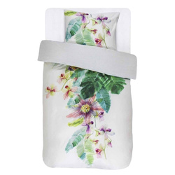 Bawełniany komplet pościeli satynowej, 100% bawełny - motyw egzotycznych kwiatów, 140 x 220 cm, Essenza