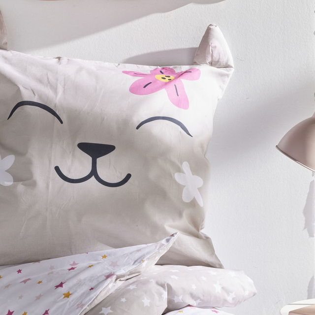 Pościel dziecięca 140x200 cm LAZY MORNING, bawełniana, poszewka z uszkami