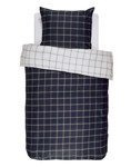 Pościel z satyny bawełnianej granatowo - biała, poszewka dekoracyjna, pościel w kratę, Essenza