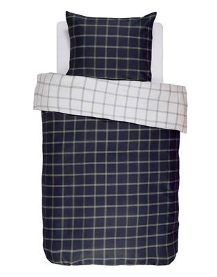 Pościel z satyny bawełnianej granatowo - biała, poszewka dekoracyjna, pościel w kratę, Essenza