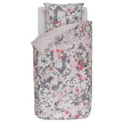Komplet różowej pościeli z bawełny satynowej w kwiaty, 135 x 200 cm, Esprit