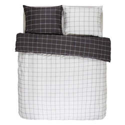 Pościel z satyny bawełnianej antracytowo - biała, poszewka dekoracyjna, pościel w kratę, Essenza, 200 x 220 cm