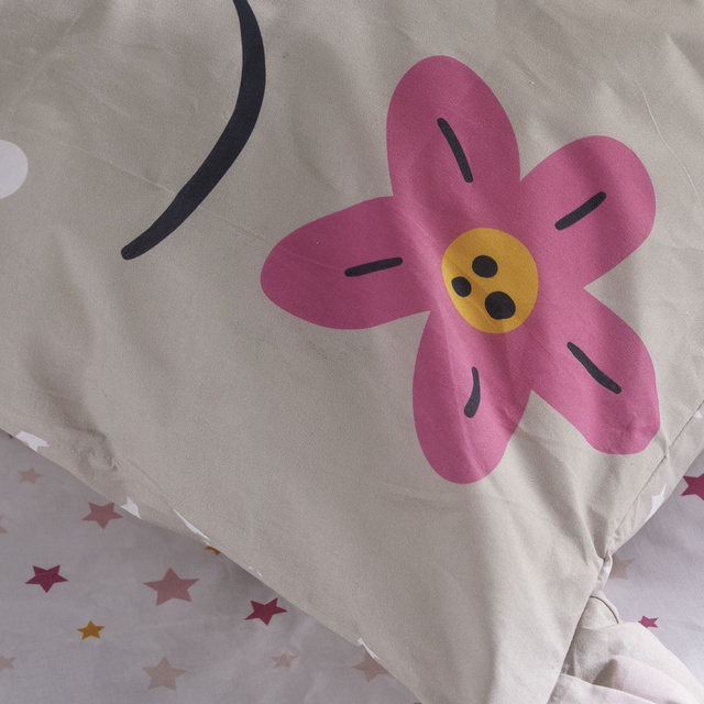 Pościel dziecięca 140x200 cm LAZY MORNING, bawełniana, poszewka z uszkami