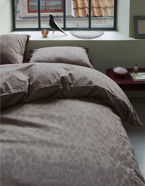 Komplet pościeli bawełny satynowej w odcieniu szarości, poszewki dekoracyjne z motywem zwierzęcym, Essenza, 200 x 220 cm