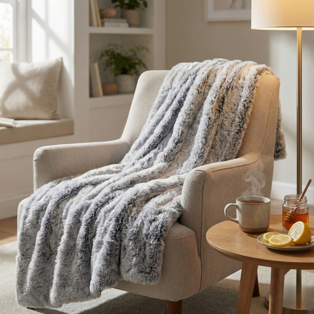 Narzuta na sofę futrzana ANTARCTIC, 125 x 150 cm, kolor szary