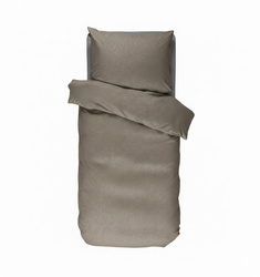 Komplet pościeli z satyny bawełnianej w odcieniu taupe, poszewki dekoracyjne z motywem zwierzęcym, Essenza 140x220+60x70 cm