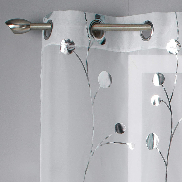 Firana biała w srebrny print CLOCHETTES, 140 x 240 cm
