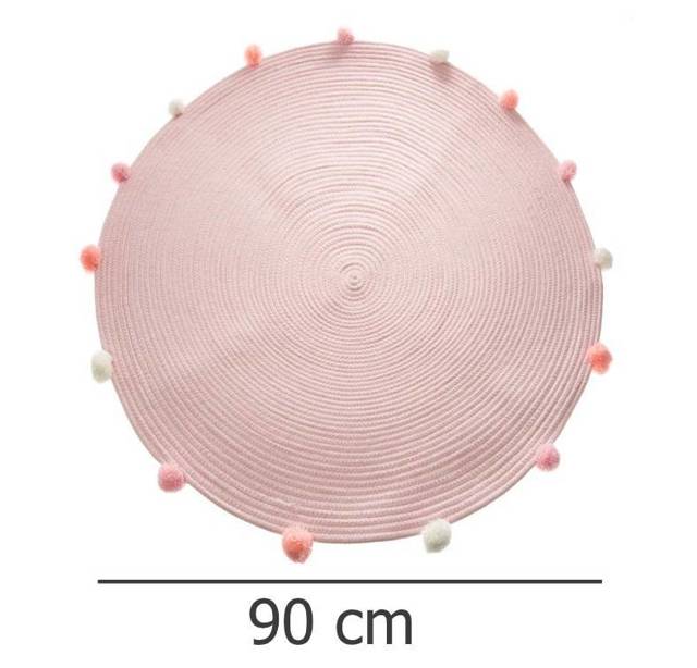 Dywan okrągły z pomponami, Ø 90 cm, kolor różowy